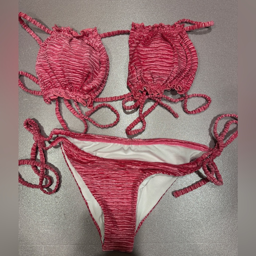 Velvet Ruched Bandeau tie side Bikini swimsuit - Picture 4 of 6